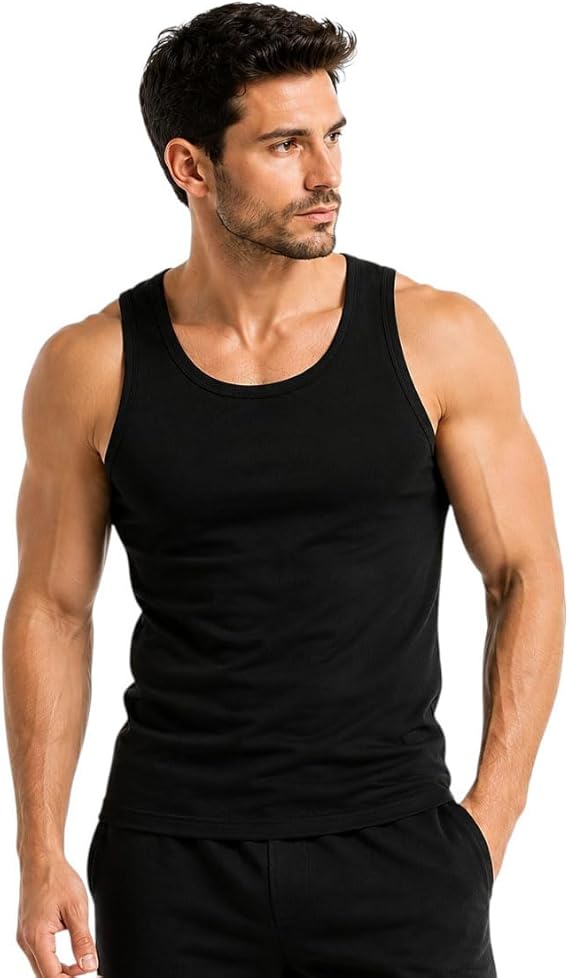 3/6/9/12 Pack Mens Vest Black Single Jersey Cotton Tank Top