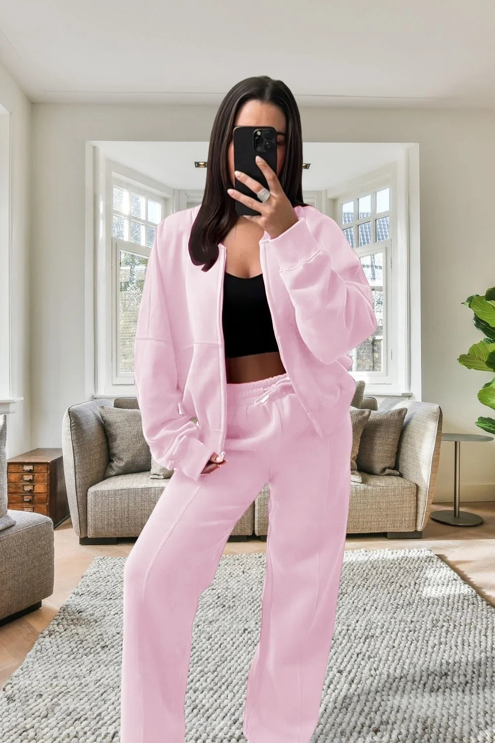 Bomber Oversized Fleece Zipper and Wide Leg Tracksuit