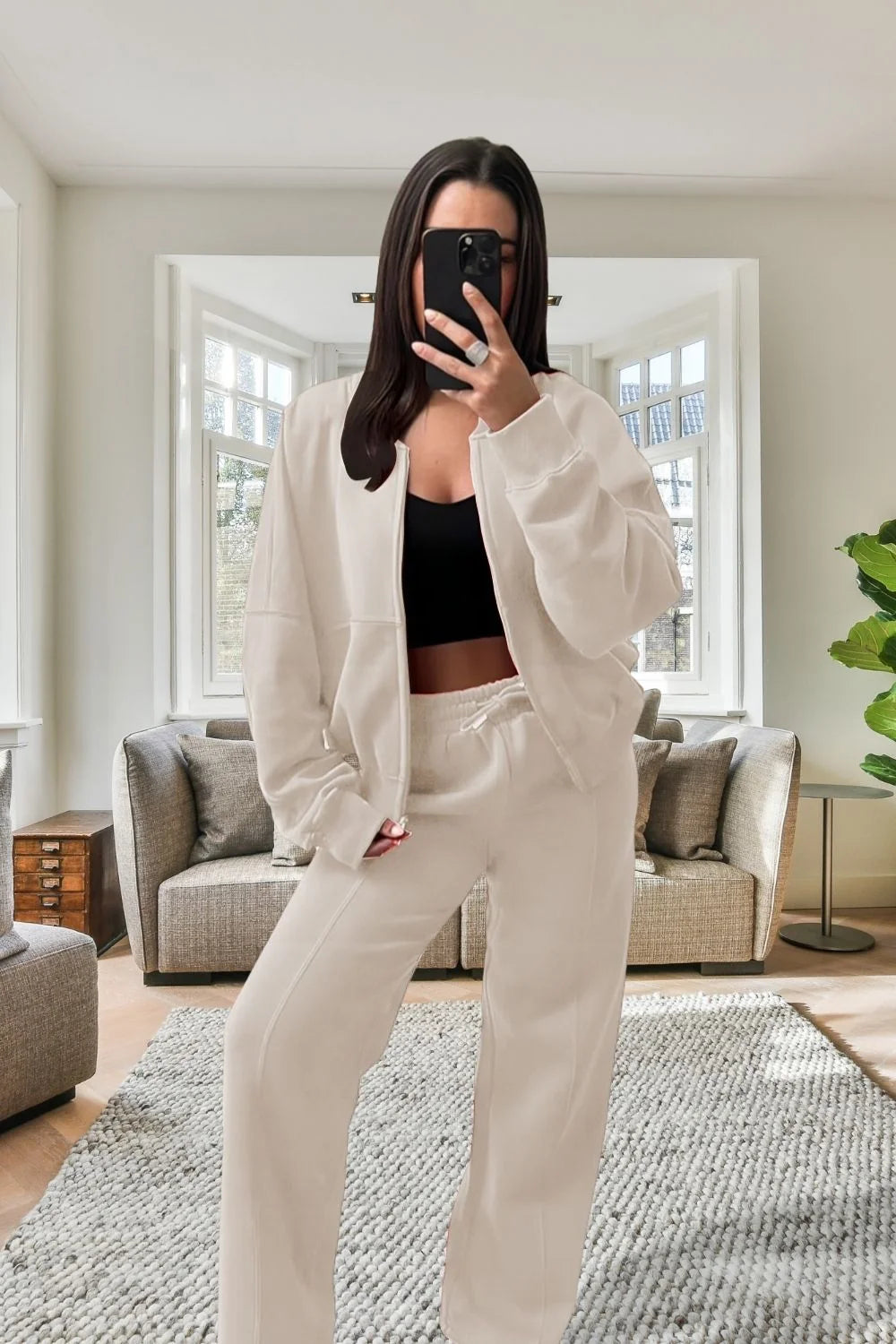 Bomber Oversized Fleece Zipper and Wide Leg Tracksuit