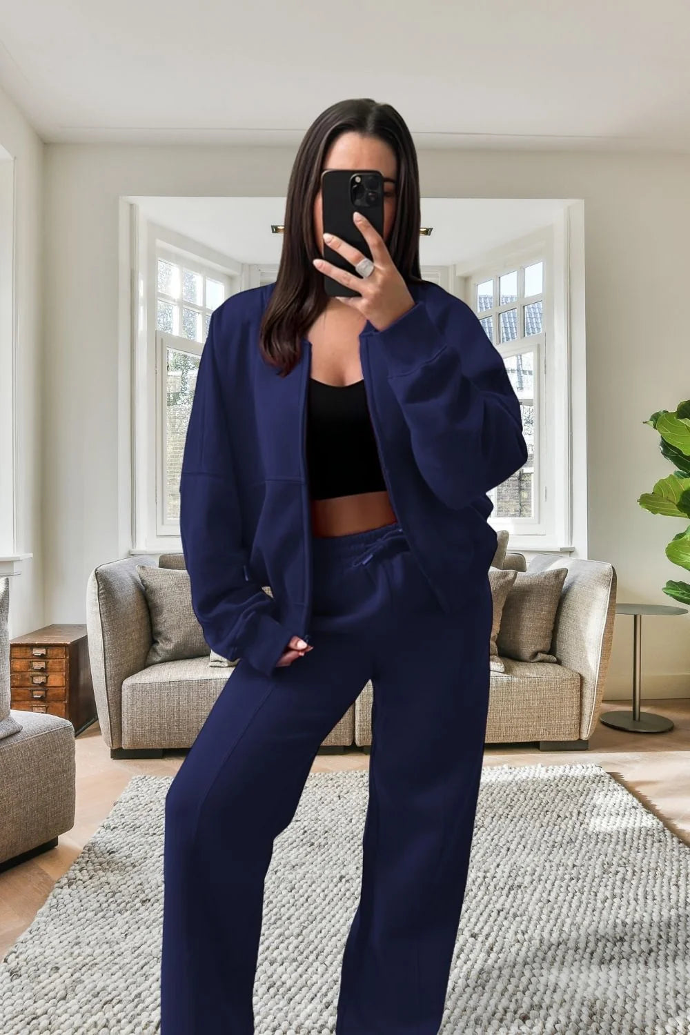 Bomber Oversized Fleece Zipper and Wide Leg Tracksuit