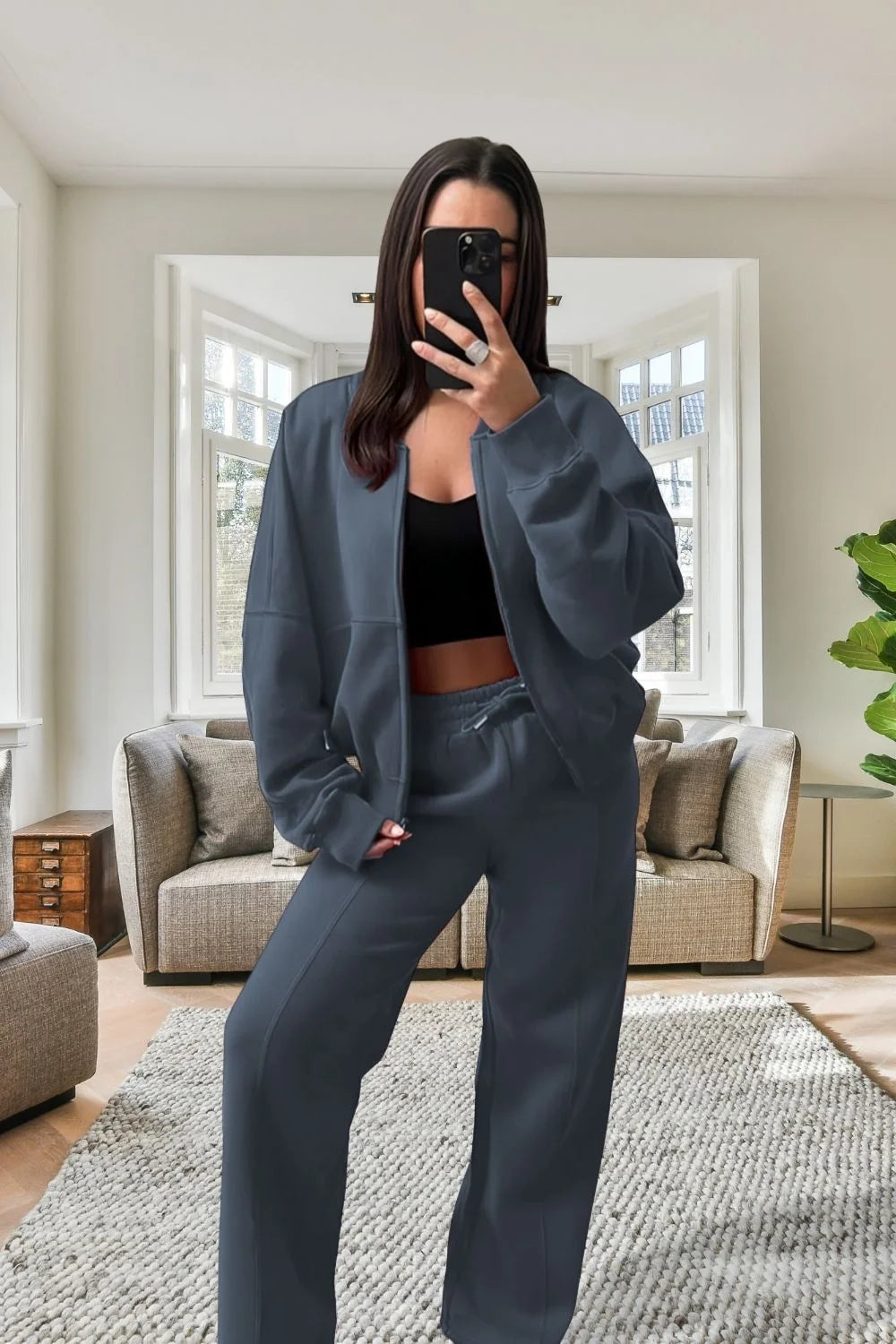 Bomber Oversized Fleece Zipper and Wide Leg Tracksuit