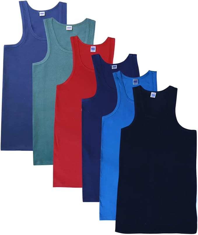 3/6/9/12 Pack Assorted Colour Mens Vest Single Jersey Cotton Tops