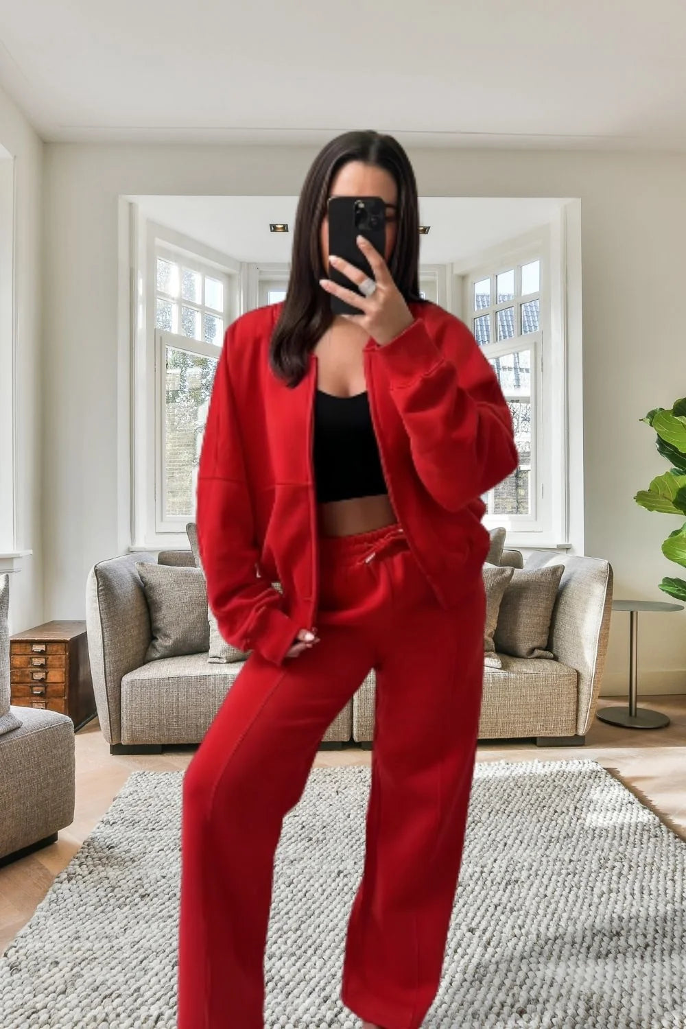 Bomber Oversized Fleece Zipper and Wide Leg Tracksuit