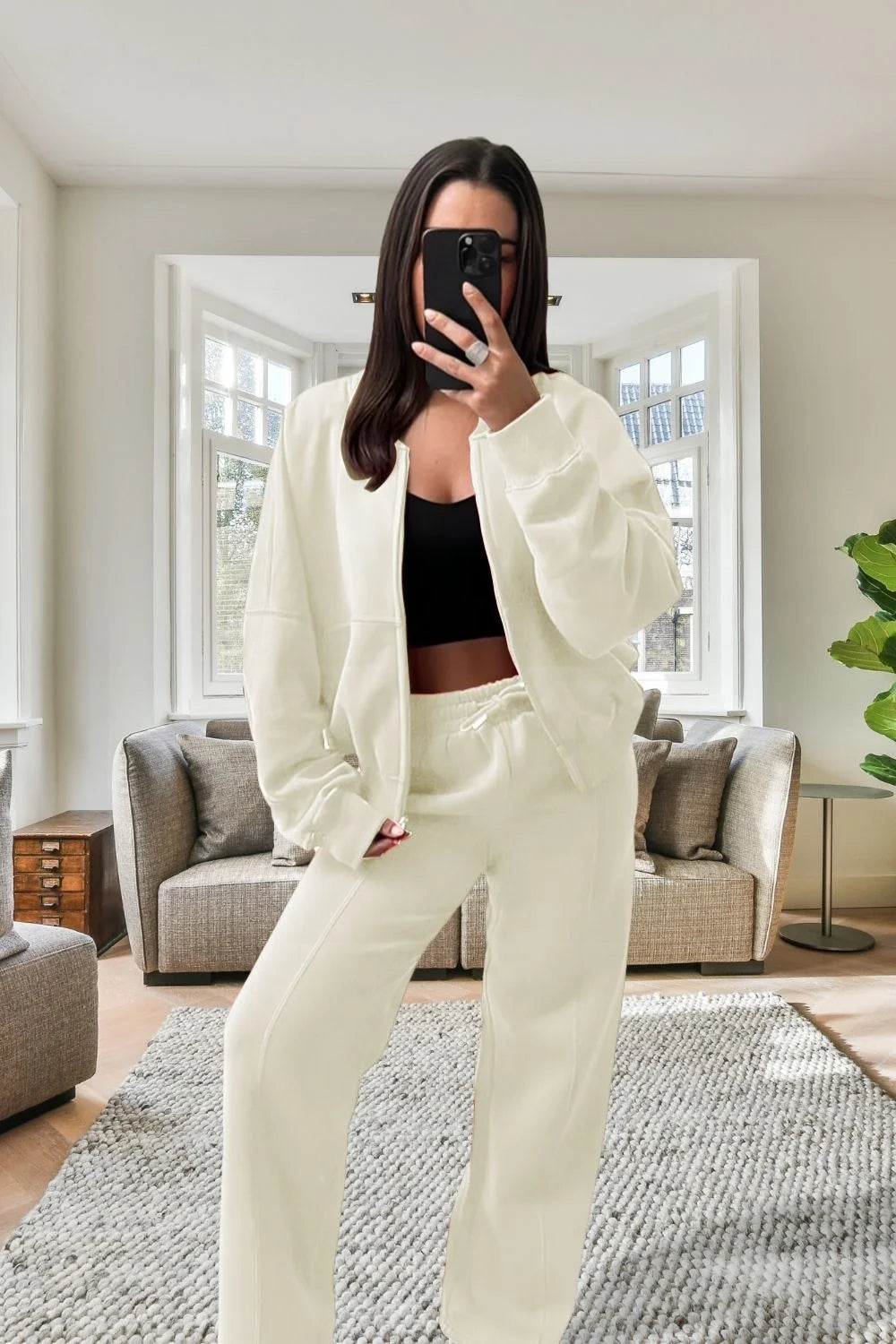 Bomber Oversized Fleece Zipper and Wide Leg Tracksuit