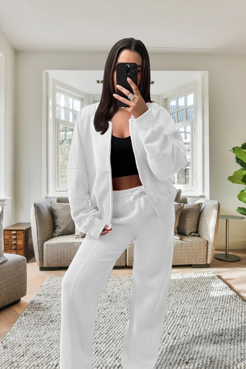Bomber Oversized Fleece Zipper and Wide Leg Tracksuit