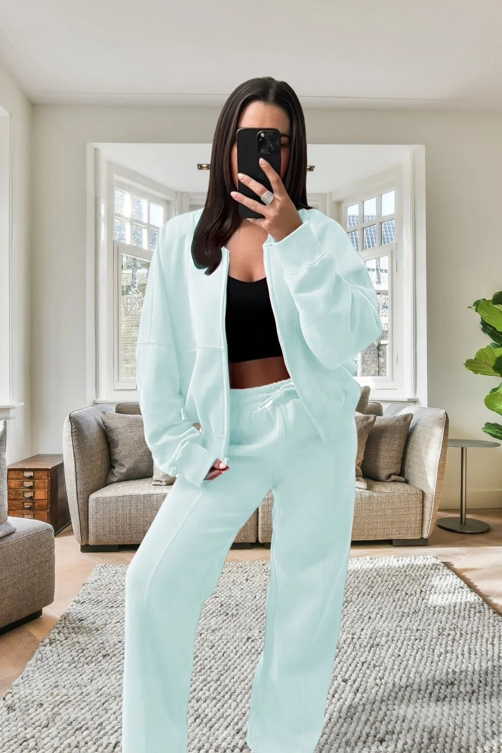 Bomber Oversized Fleece Zipper and Wide Leg Tracksuit