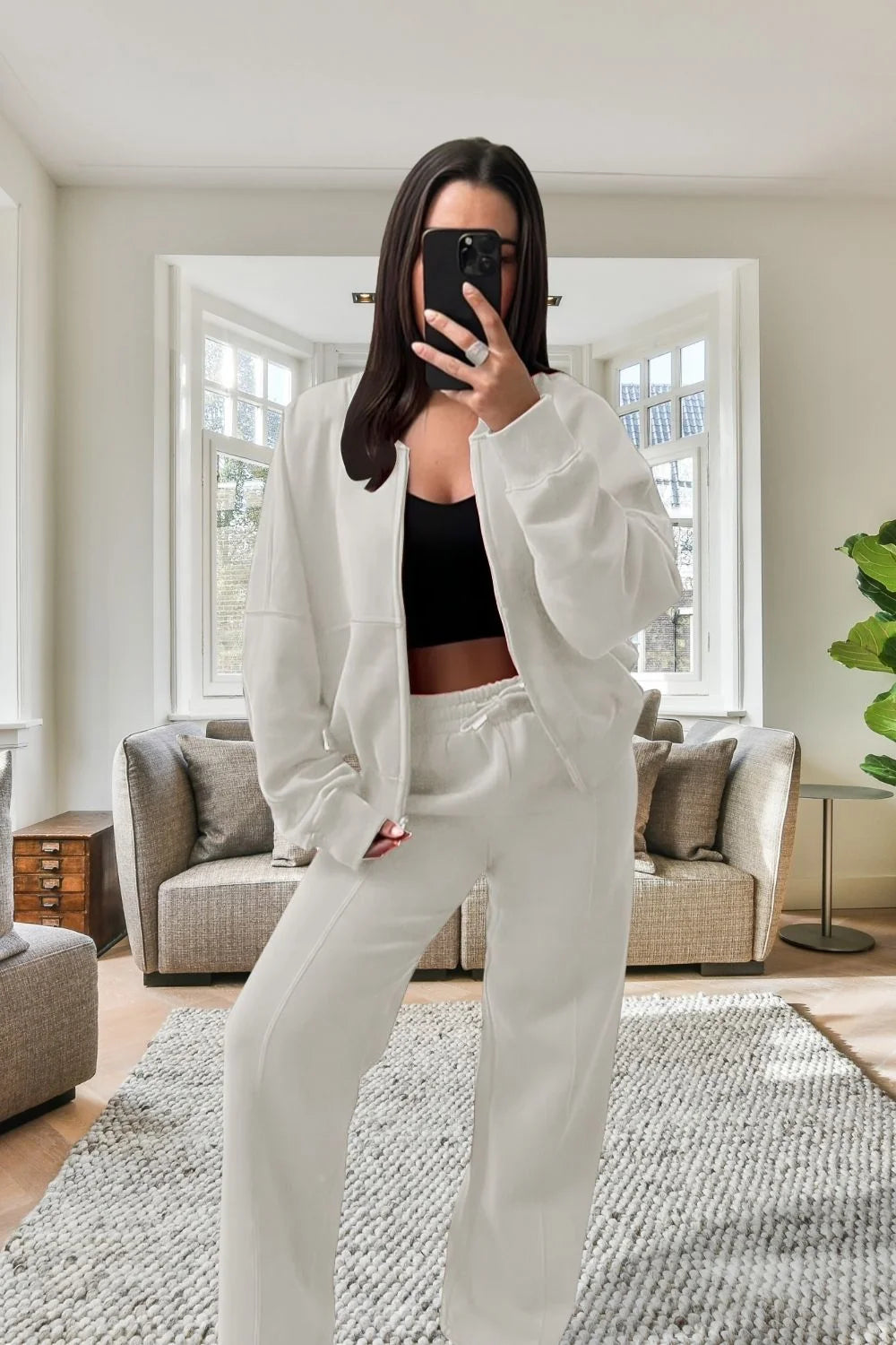 Bomber Oversized Fleece Zipper and Wide Leg Tracksuit